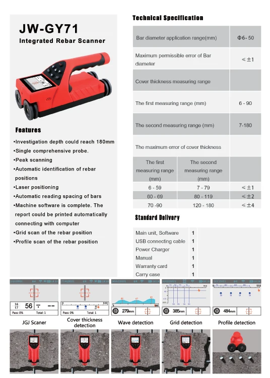 Интегрированный дизайн арматурный сканер с автоматической идентификацией стальной бар позиции JW-GY71