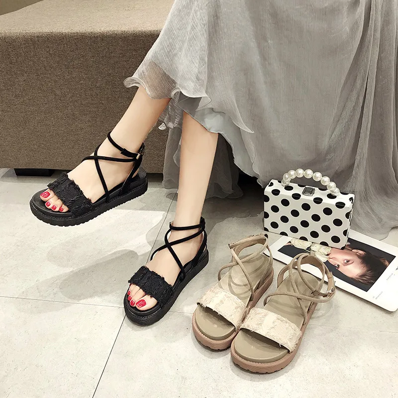 Roman Sandals Clogs Wedge Clear Heels Crocs-shoes 2019 Women's Espadrilles Platform Velvet Shoes Med All-Match Slippers Suit