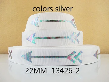 

50Y13426 diy 7/8'' silver arrow pattern polyester printed Grosgrain ribbon diy headwear gift wrapping sewing supplies