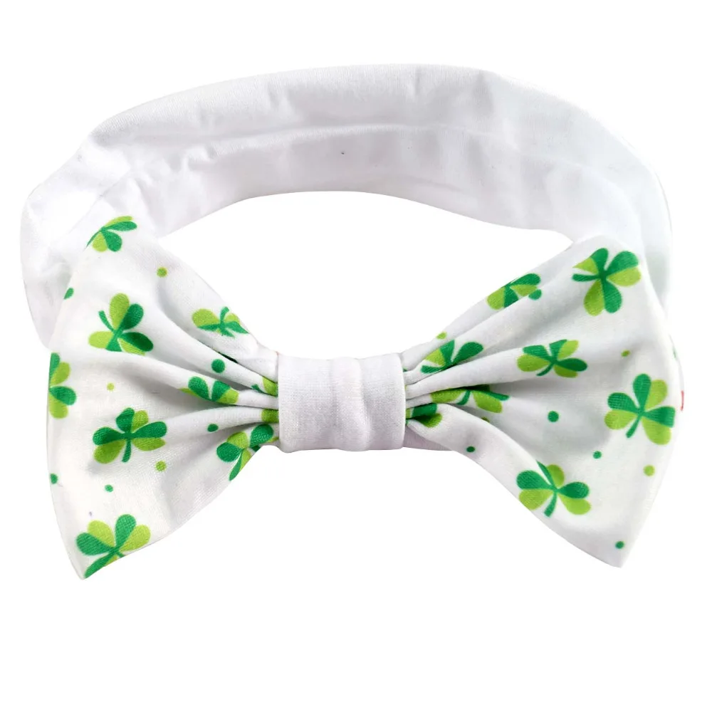 

2017 St Patrick's Day Print Clover Cotton Headband For Kids Girl Knotted Bow Hair Band Head Wrap Accessories