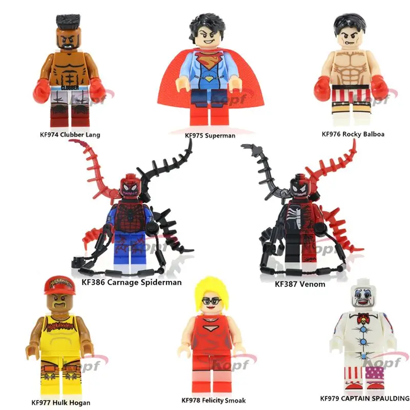 

Single Sale Building Blocks Super Heroes Clubber Lang Felicity Smoak Venom VS Carnage Spiderman For Children Gift Toys KF8019