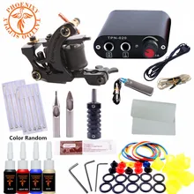 Набор для начинающих татуировок, 6 катушек, набор для пушек, 4 цвета, черный пигмент, набор, источник питания, Перманентный макияж, стартер, набор для татуировки