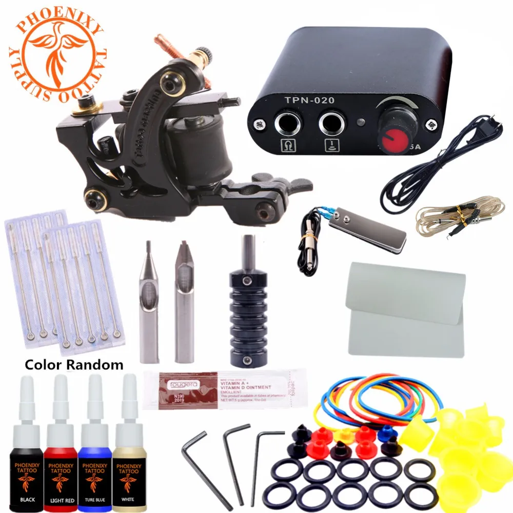 

Completed Kit Tattoo Machine Set One 6 Coils Guns 4 Colors Black Pigment Sets Power Tatoo Beginner Grips Kits Permanent Makeup
