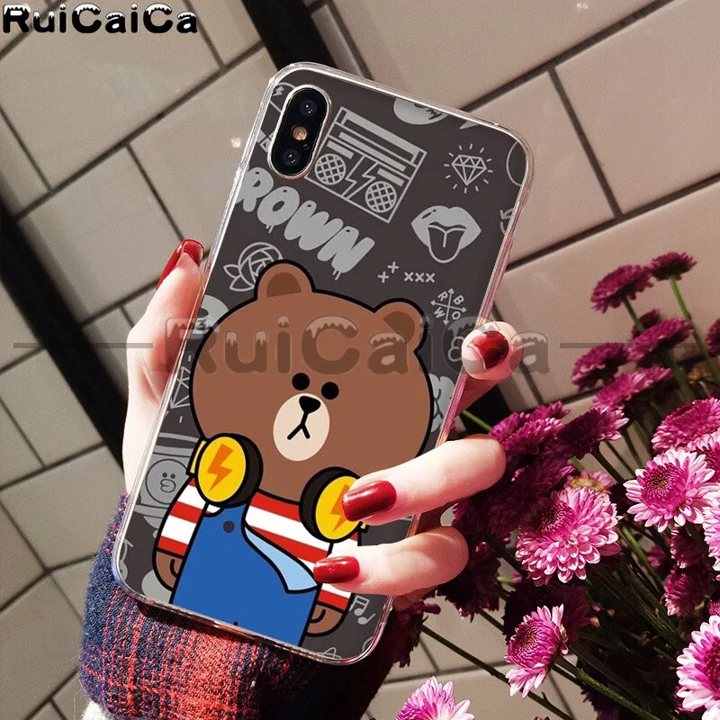 A5 RuiCaiCa Line Friends коричневый Медведь Мягкий ТПУ чехол для телефона для Apple iPhone 8 7 6 6S Plus X XS MAX 5 5S SE XR мобильных телефонов - Цвет: A5