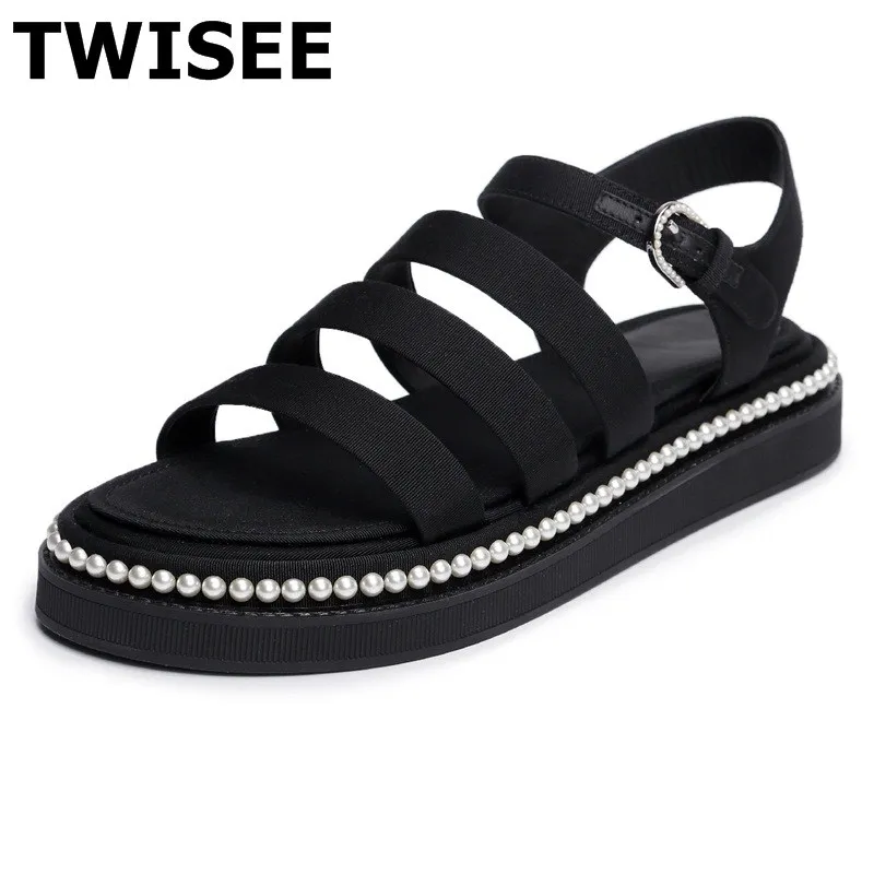 

TWISEE ladies women shoes sandals Wedges Buckle Strap summer sandals Pigskin Comfortable None-Woven woman casual shoes Rubber