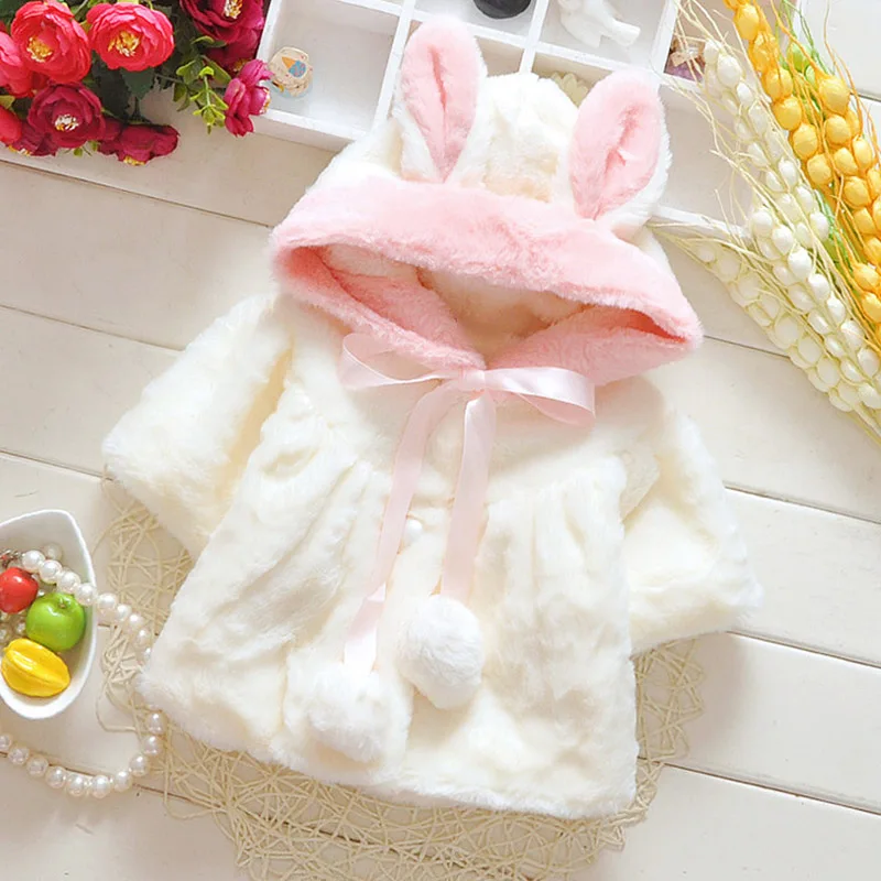 Keelorn Baby Girls Snow Wear New Fashion Winter Rabbit Ear Hooded Outerwear Children's Cotton Clothes Winter Coat for 6M-2T - Цвет: AX907 White