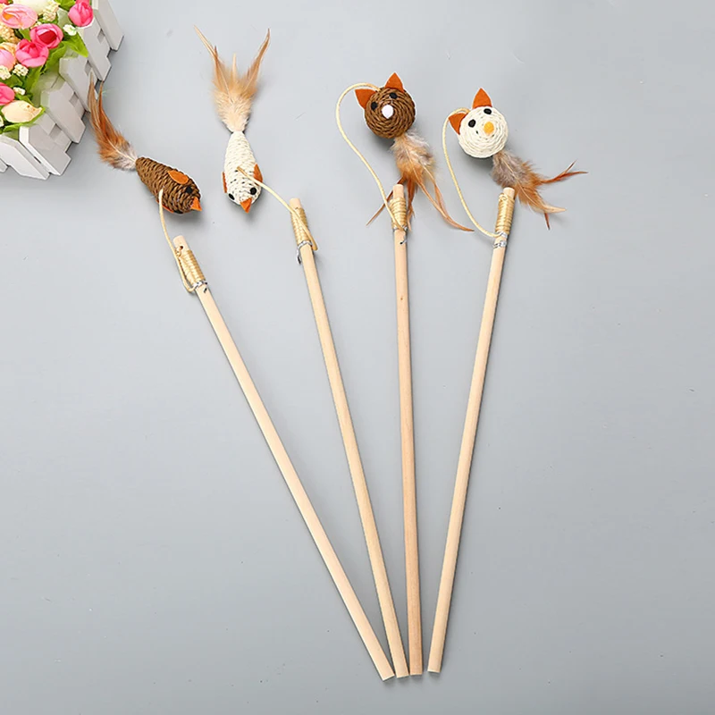 

Wooden Mouse Head Bird with Bells to Entertain Cat Rod to Entertain Cat Toy Wooden Entertain Cat Rod to Entertain Cat Toy