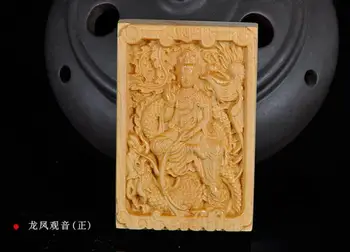 

Koraba Fine Jewelry Chinese Taihang Cliff Cypress Carved Dragon and Guanyin Bodhisattva Pendant Free Shipping