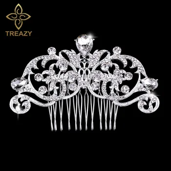 TREAZY Fashion Floral Bridal Wedding Hair Accessories Sparkling Pearl Crystal Brides Tiara Hair Combs Women Wedding Hair Jewelry