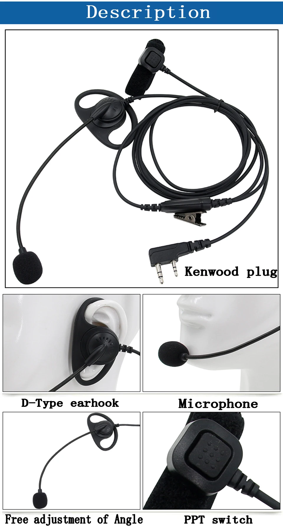 2 Pin D-shape тактическая гарнитура PTT Mic наушник для Baofeng Kenwood Talkie Walkie Radio