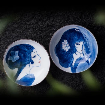 

65ML Jingdezhen Blue and white flowers Porcelain Antiquity Ceramic Porcelain Teacup Chiese Kung Fu Tea Set Handmade Small Cup