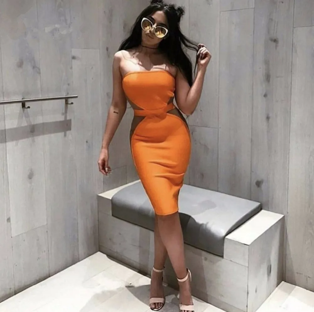 Free-Shipping-2017-New-Summer-Fashion-Bright-Orange-Mesh-Patchwork-Strapless-Party-Celebrity-Women-Wholesale-Bandage