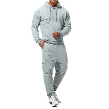 Осенняя мужская модная Толстовка в стиле хип-хоп панк, повседневные штаны для бега с дырками, комплект из двух предметов, мужской индивидуальный спортивный костюм moletom masculino