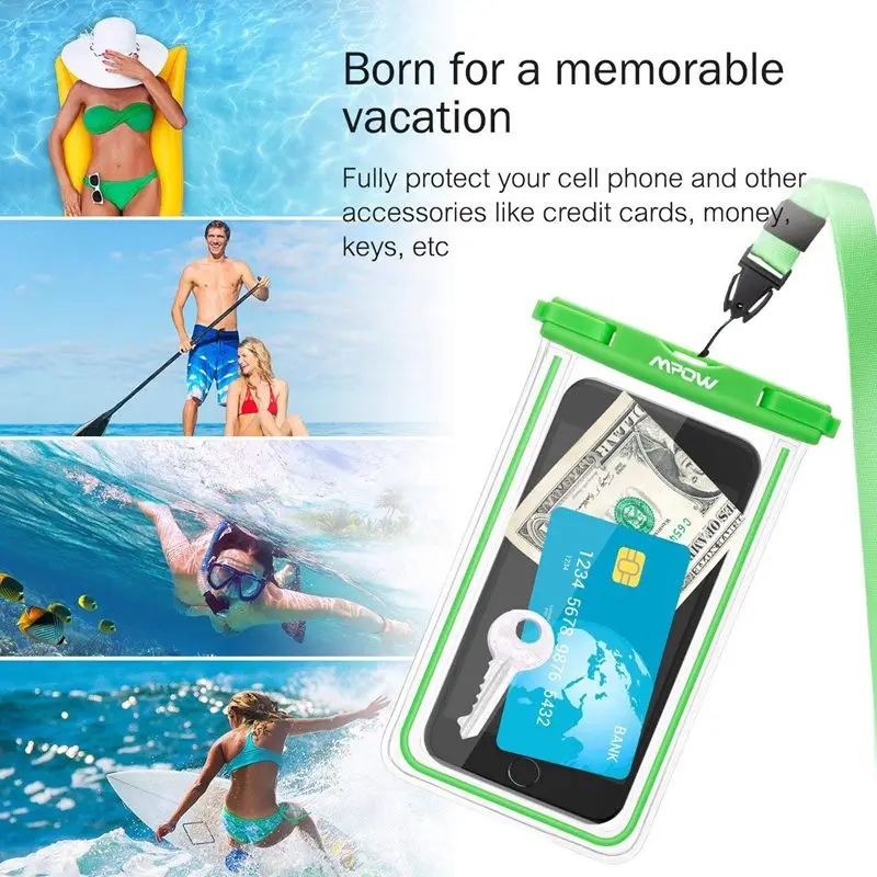 Mpow Universal Waterproof Phone Pouch Case IPX8 Cellphone Bag with Wrist Strap for iPhone X XS 8 8S 7 6 6inch Phone Diving bag   (12)