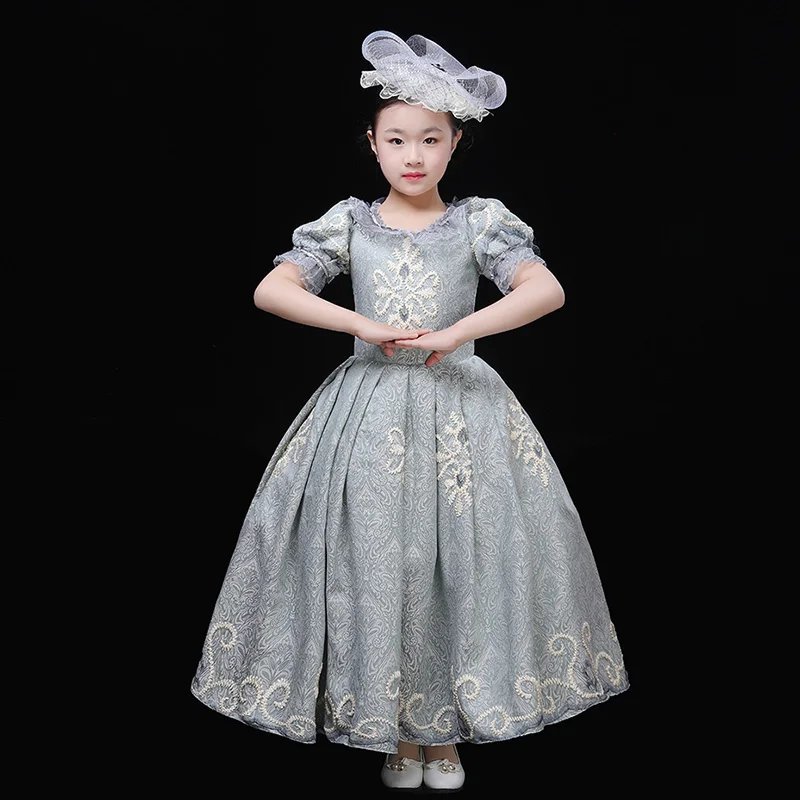 

Customized 2019 Autumn Winter Children Rococo Baroque Dress Embroidery Flowers Pattern Masquerade Ball Gowns Costume