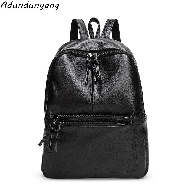 High Quality PU Leather Women Backpack Preppy Style School Backpack Black Mater Rivet Women Bag