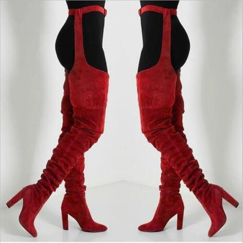 

2018 Winter New Arrival Women Over Knee Long Pointed Belt Thigh High Heels Long Shoes Adult Best Sale Dropshipping