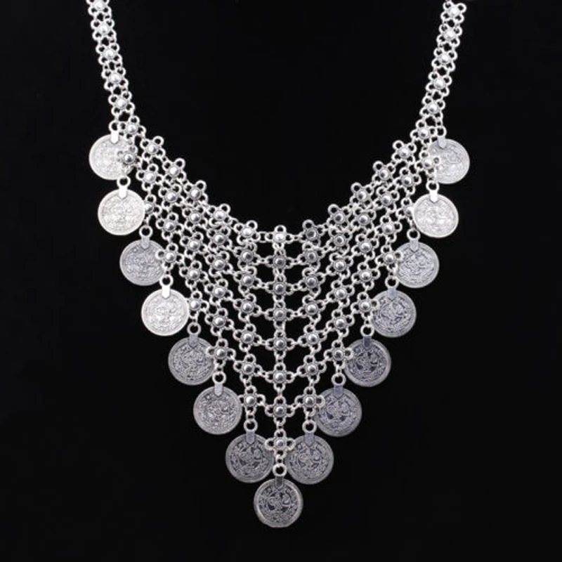 

Hot 1Pc New Fashion Unique Retro Coin Pendant Necklace Silver Chain Sweater Necklace Vintage Jewelry for Women Girls