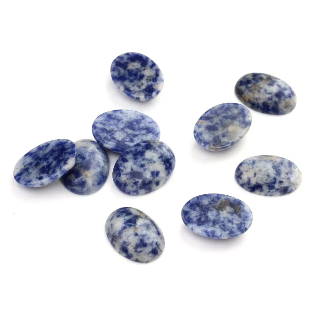 10pcs/lot Oval Natural Stone Cabochons Flat Round Blue White Crystal