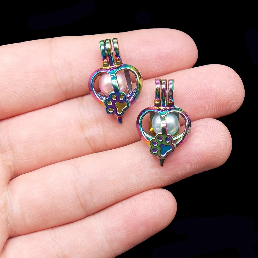 

5pcs/lot Rainbow Colorful Cute Love Dog Paw Pearl Cage Pendant for Perfume Essential Oil Aroma Diffuser Lockets Necklace Making