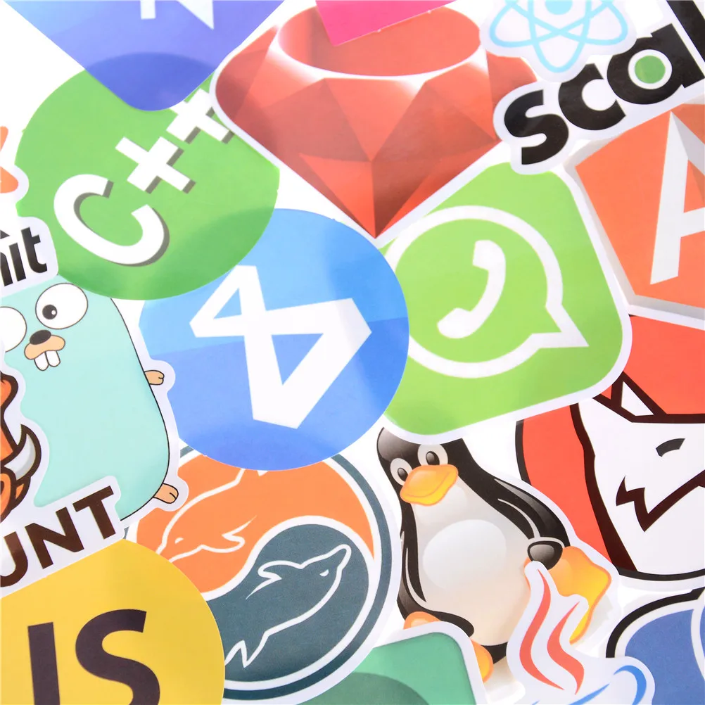 50Pcs Hpt DIY Internet Java JS Php Html Cloud Docker Bitcoin Programming Language APP Logo Cool Stickers for Laptop Car Stickers