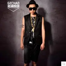 S-5XL! новая мужская одежда певец DG DJ черный крутой флэш порошок мужской модный костюм жилет шорты плюс размер Мужские Сценические костюмы
