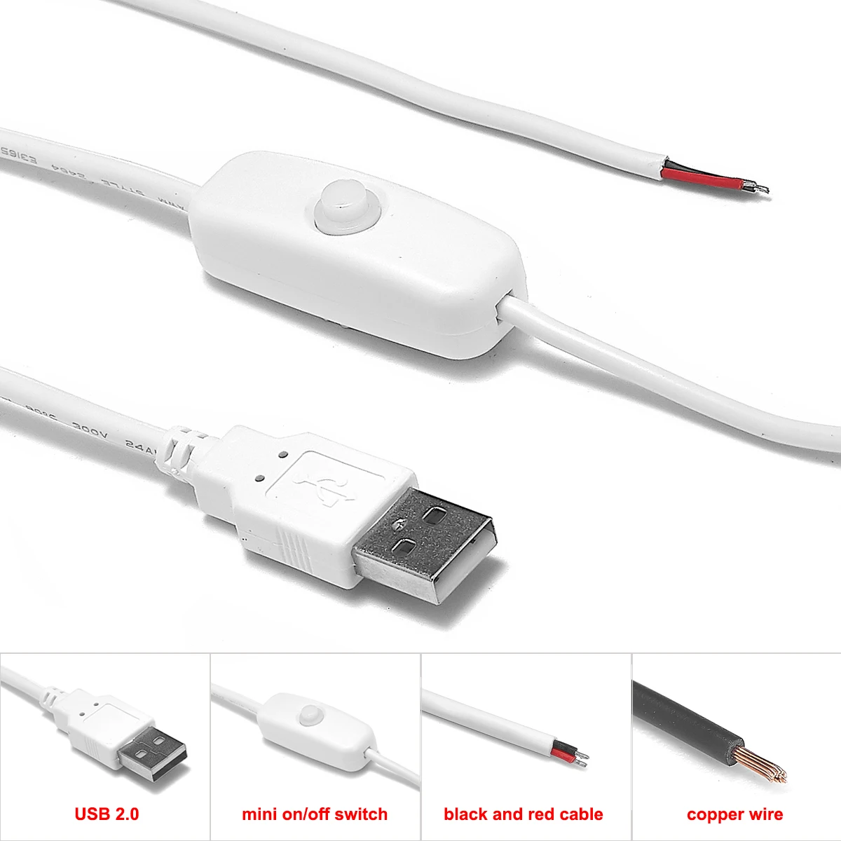 Светодиодная лента USB коннектор кабель переключатель 1 м 5 2 электрические кабели