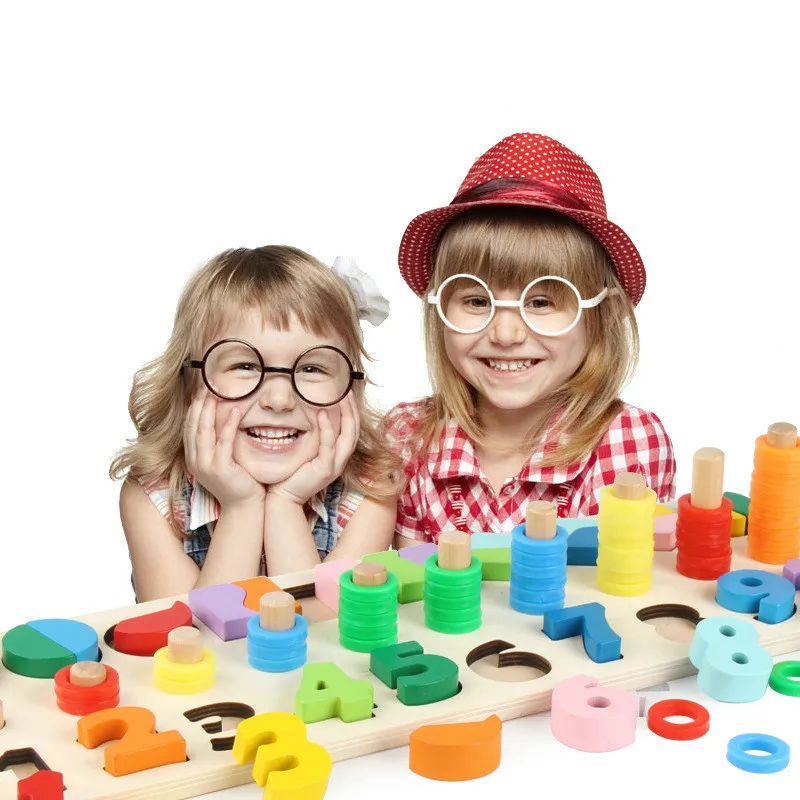

1set wooden three-in-one digital shape decomposition children with early learning building blocks paired with cognitive toy gift