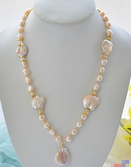 

HOT## Wholesale >>>> P5083 22" 20mm pink baroque coin freshwater pearl pendant necklace