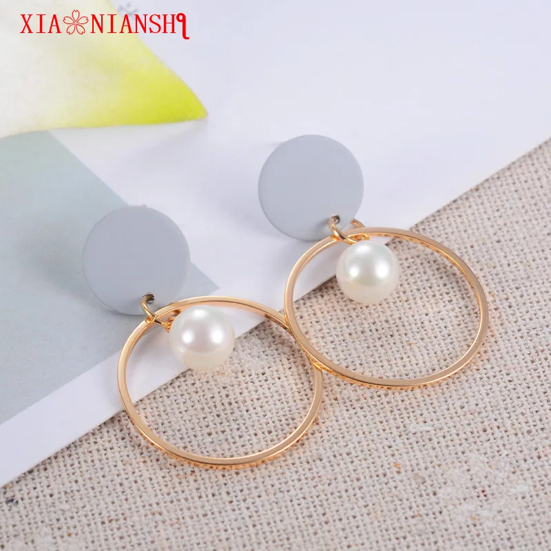 

XIAONIANSHI fashion generous round bead stud earring jewelry for women white pearl earrings Pendant beautiful accessories gift