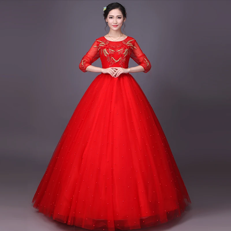 2017 Newest Red O-Neck Three Quarter Sequined Diamond Evening Dresses Fashion Slim Lace Floor-Length Cake Gowsn Fast Shipping | Свадьбы и