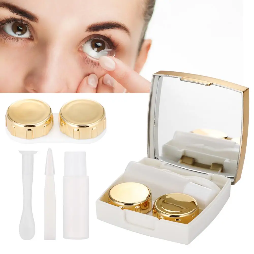 Travel Makeup Mirror Mini Contact Lens Holder Eye Care Lenses Container