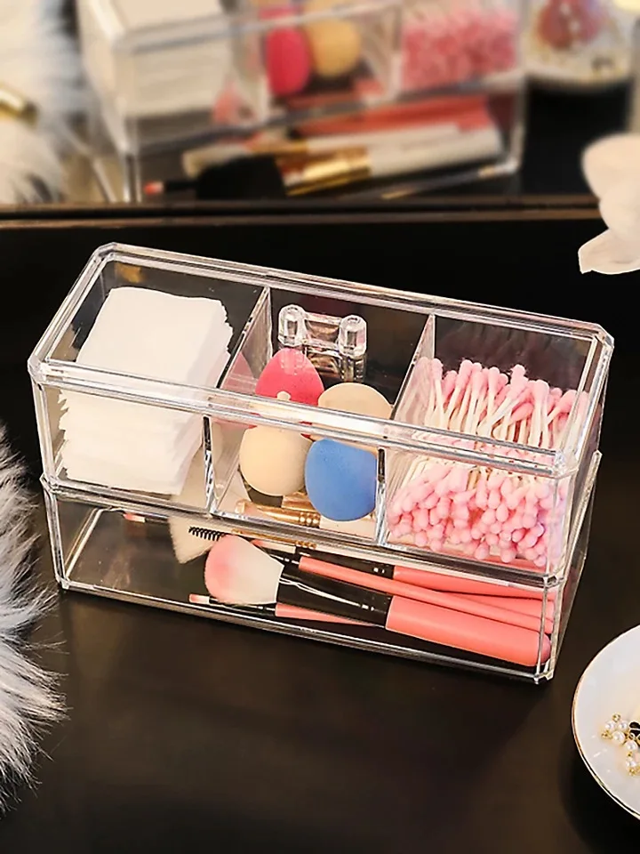 Acrylic Makeup Storage Box Cosmetic Organizer Large Capacity Makeup Display Case Brush Lipstick Holder Desk Bathroom Organizer