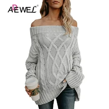 ADEWEL 2018 Autumn Winter Knitted Sweater Women Off Shoulder Long Sleeve Oversized Pullovers Sweater Slash Neck Sweater Femme