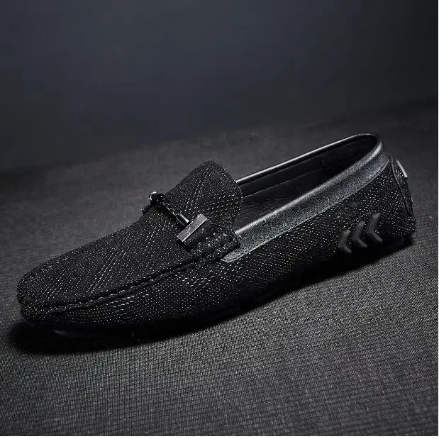 Модные черные мужские лоферы на плоской подошве Удобные из натуральной кожи черный горох обувь
