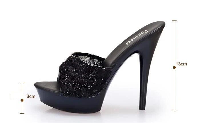 Летние пикантные прозрачные туфли на высоком каблуке 10-20 см с украшением в виде кристаллов; красивые шлепанцы на водонепроницаемой платформе; модельная женская обувь