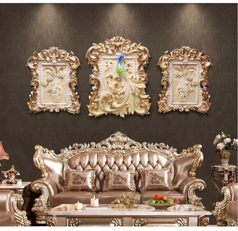 

American Resin Luxury Embossed Decorative Painting Wall Hanging Crafts Restaurant Livingroom Wall Sticker Mural Ornaments Decor