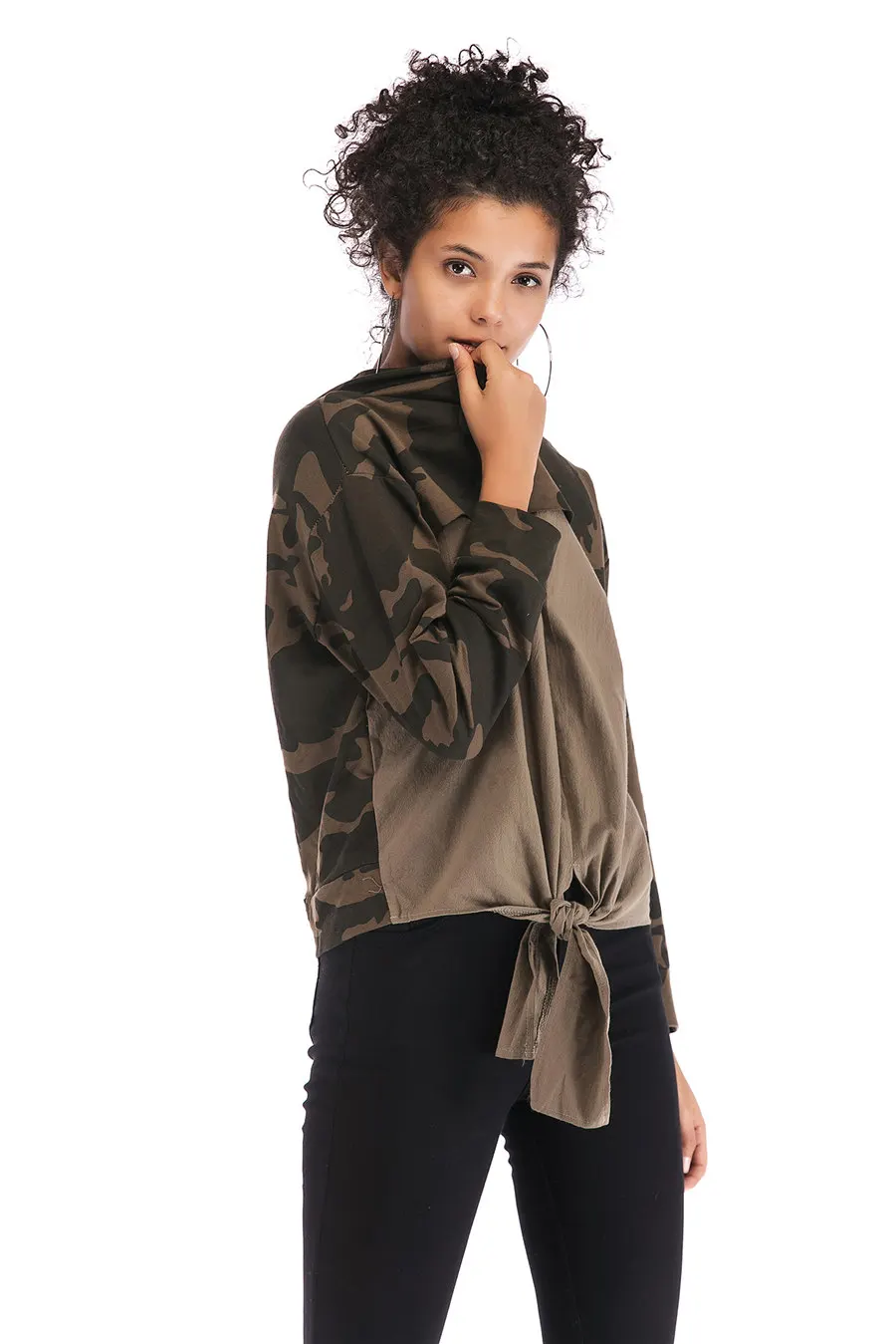 Gladiolus Camouflage Autumn Winter Hoodies Women 2018 Long Sleeve Patchwork Irregular Hem Hooded Sweatshirt Women Pullover Tops (15)