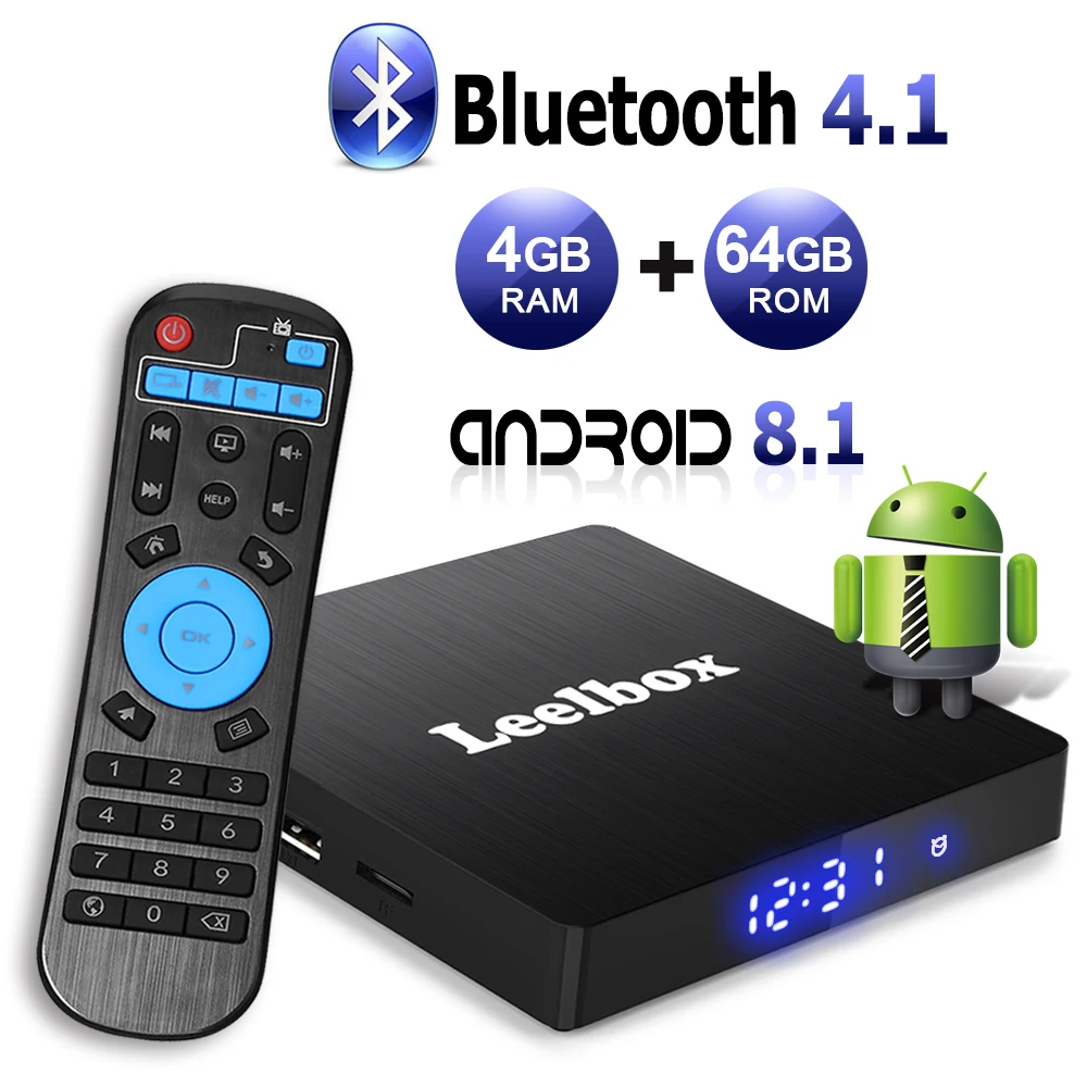 

2019 Leelbox Q4 Max Android 8.1 4GB RAM 64GB ROM TV Box RK3328 Quad Core Built in BT 4.1WIFI Google Set-top box Media Player