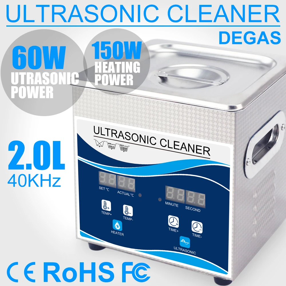 2L Ultrasound Cleaner 60W Digital Heater Degas Stainless Steel