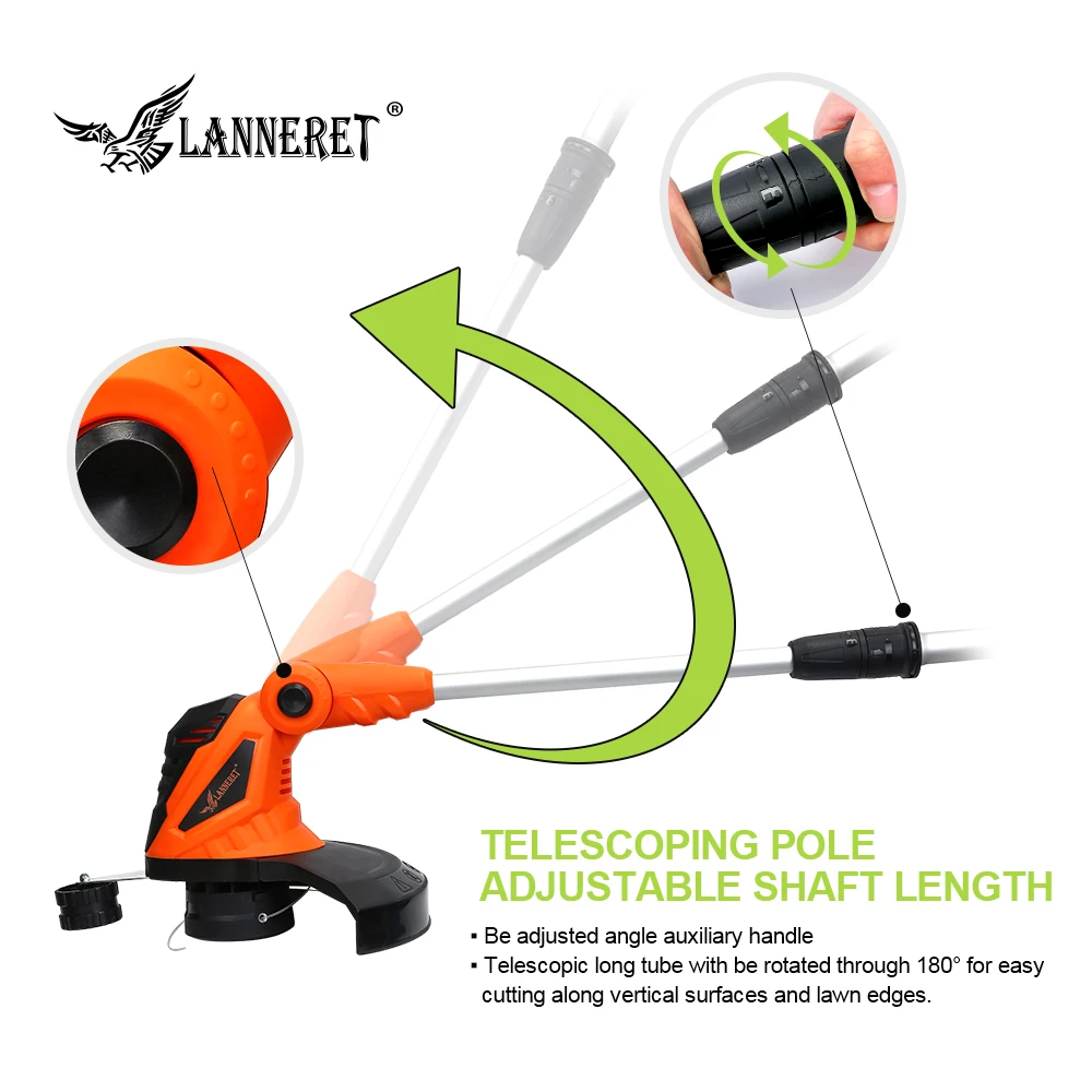 LANNERET 550W AC Electric Grass Trimmer Hand Cleaner Grass Cutter Machine Line Trimmer Ajustable Shaft Rotation Tube Garden Tool LANNERET 550W AC Electric Grass Trimmer Hand Cleaner Grass Cutter Machine Line Trimmer Ajustable Shaft Rotation Tube Garden Tool