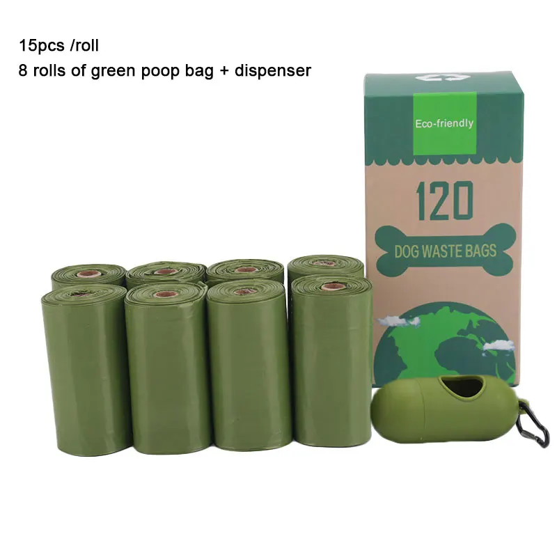 8 rolls of green Разлагаемый мешок для домашних животных, портативный мешок для мусора, биоразлагаемые мешки для мусора для собак, товары для прогулок для собак, раздатчик, округлый для кошек - Цвет: 8 rolls of green