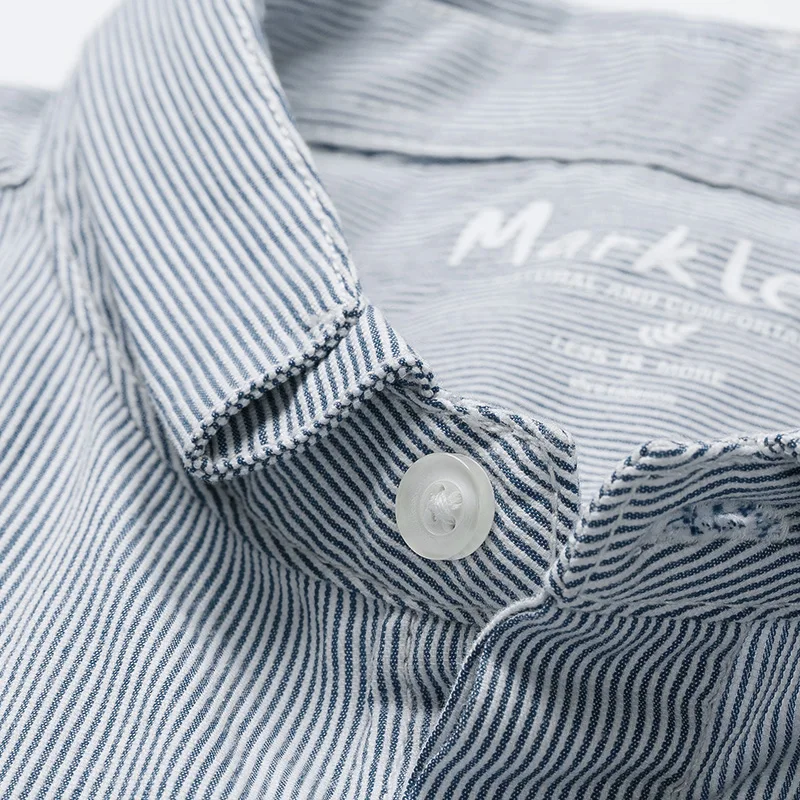 Markless полосатые мужские рубашки размера плюс M-3XL, приталенные деловые повседневные рубашки из хлопка, дышащие мужские рубашки CSA7538M