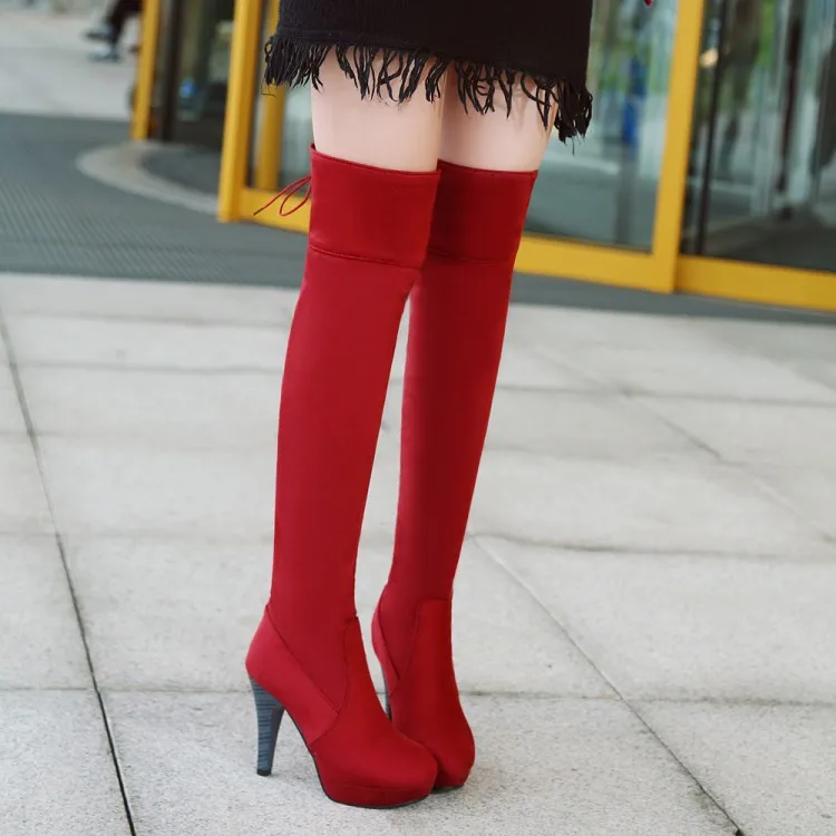 

Big Size 11 12 13 Chelsea boots with velvet tip and thin heel waterproofing platform, bow-tie sleeve and long barrel over knee