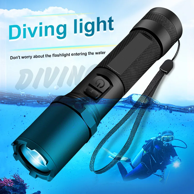 

LED Diving Flashlight Underwater XHP70 Torch Linterna Waterproof Lamp White Yellow Light 18650 Battery +Charger