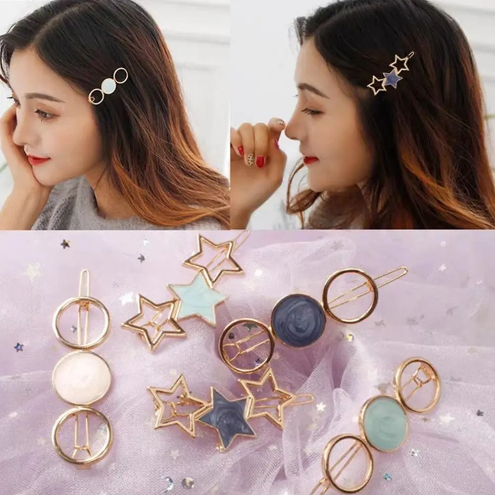 

Women Cute Alloy Round Five-pointed Star Hair Clip Headwear Hairpin Barrette Fashion Hair Accessories
