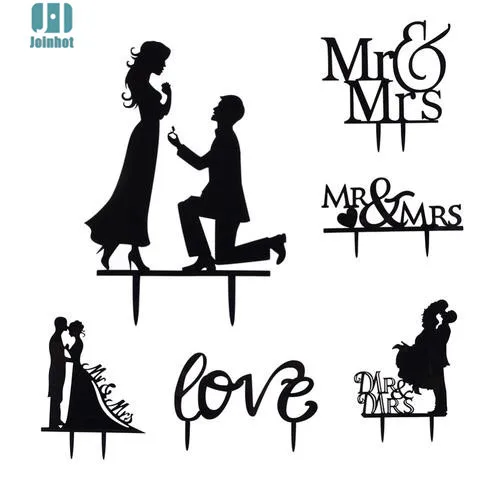 

JOINHOT New Black Acrylic Wedding Cake Topper For Decor Mariage Mr Mrs Bride Groom Family Cake Toppers Bridal Shower Decoration