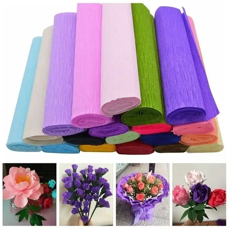 R SODIAL 1 Roll DIY Flower Packing Crepe Papers Handmade Materials Crinkled Paper for Birthday Wedding Party Decoration 25050cmm(blue)