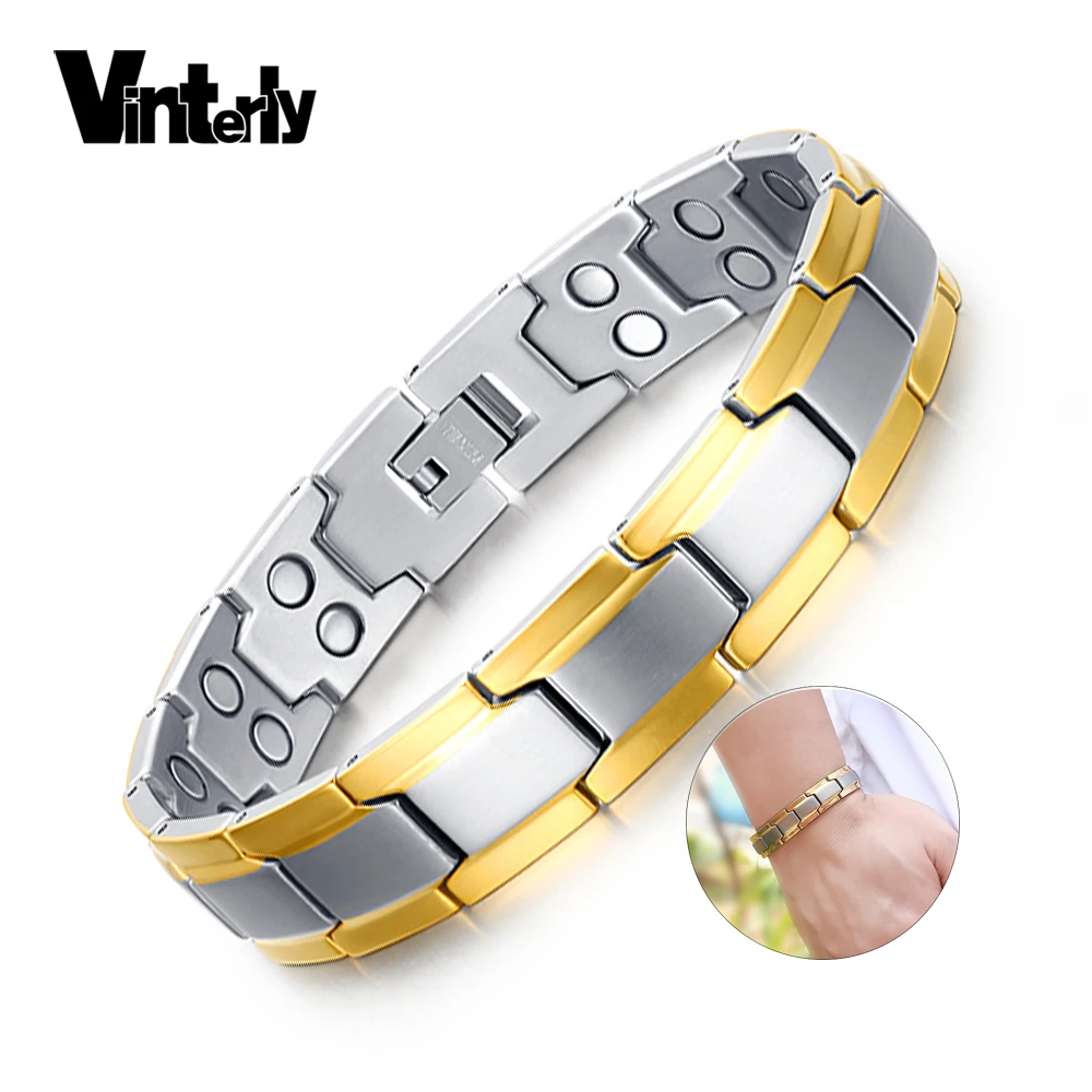 Vinterly Gold color Bio Bracelet Men Stainless Steel Men