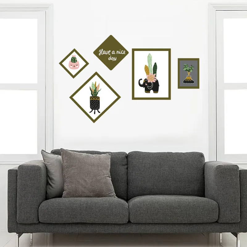 

Creative Plant Photo Frame Wall Stickers Potted Plant Home Decor Animals Flower Pot Room Decoration Art Wallpaper PVC Wall Decal